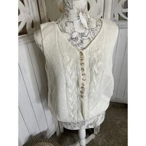 Vintage Womens Cable Knit Sweater Chunky Preppy Fisherman Size Medium Cream
